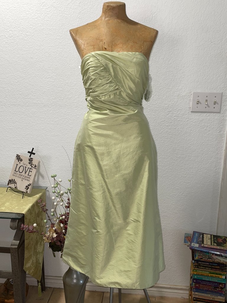 Nwt $290 Jim Hjelm Green Shantung Silk Strapless Spaghetti 8 Cocktail Party